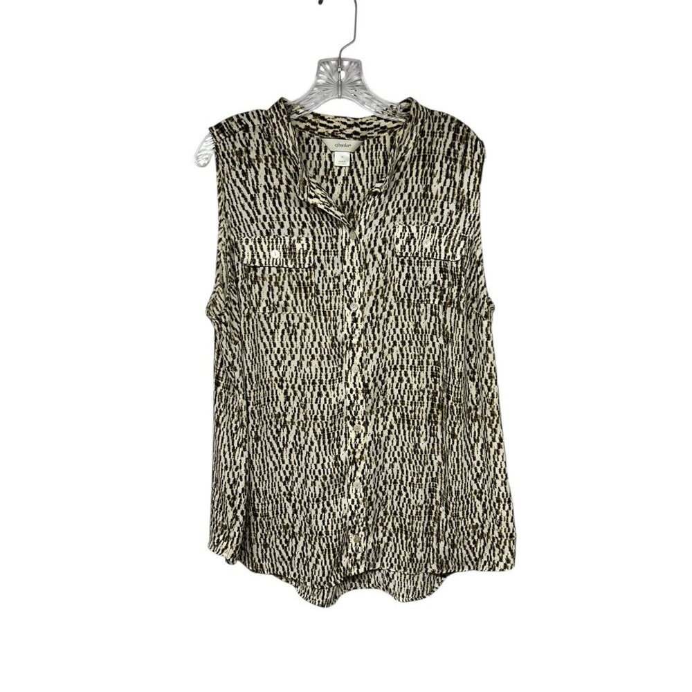CJ Banks 1X Lightweight Abstract Neutral Summer Tank Sleeveless Button Down
